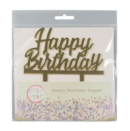 Mirrored Gold Happy Birthday Cake Topper
